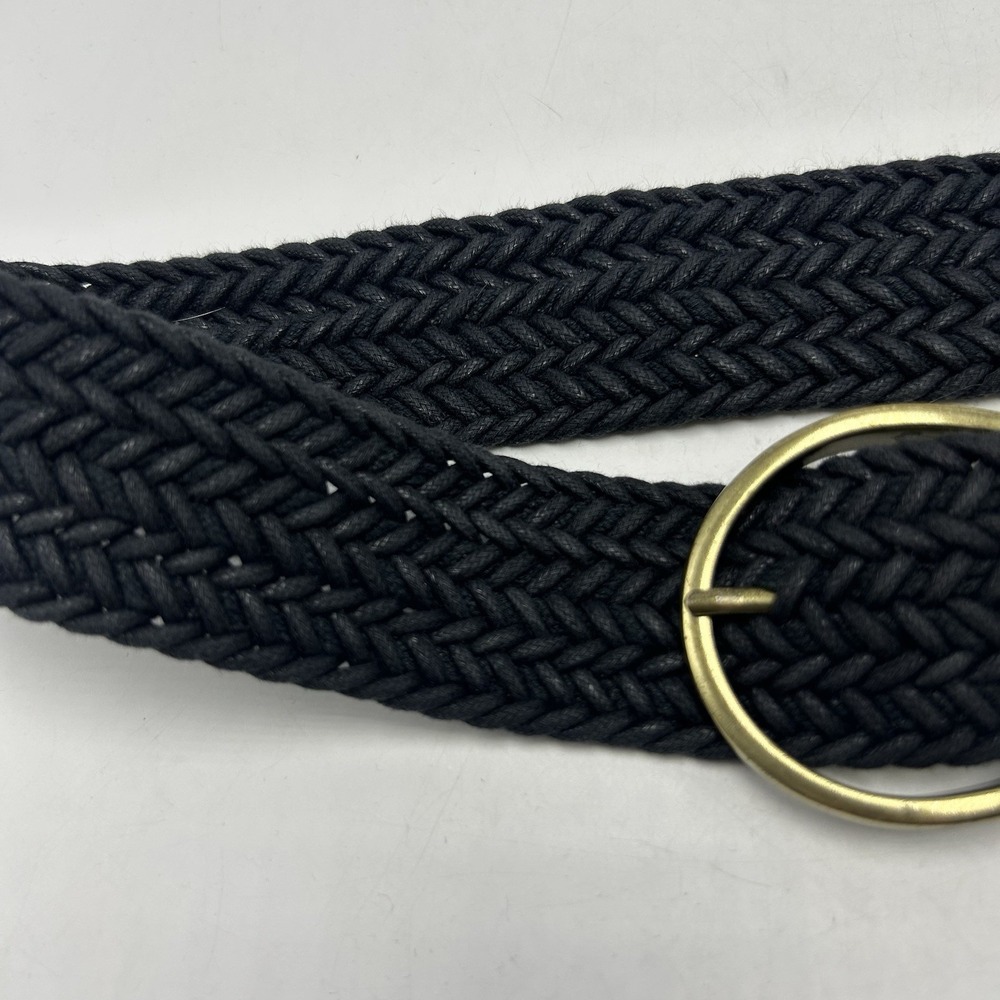 Coldwater Creek Statement Belt Womens S M Braided Black Cotton Leather Trim - Picture 6 of 9